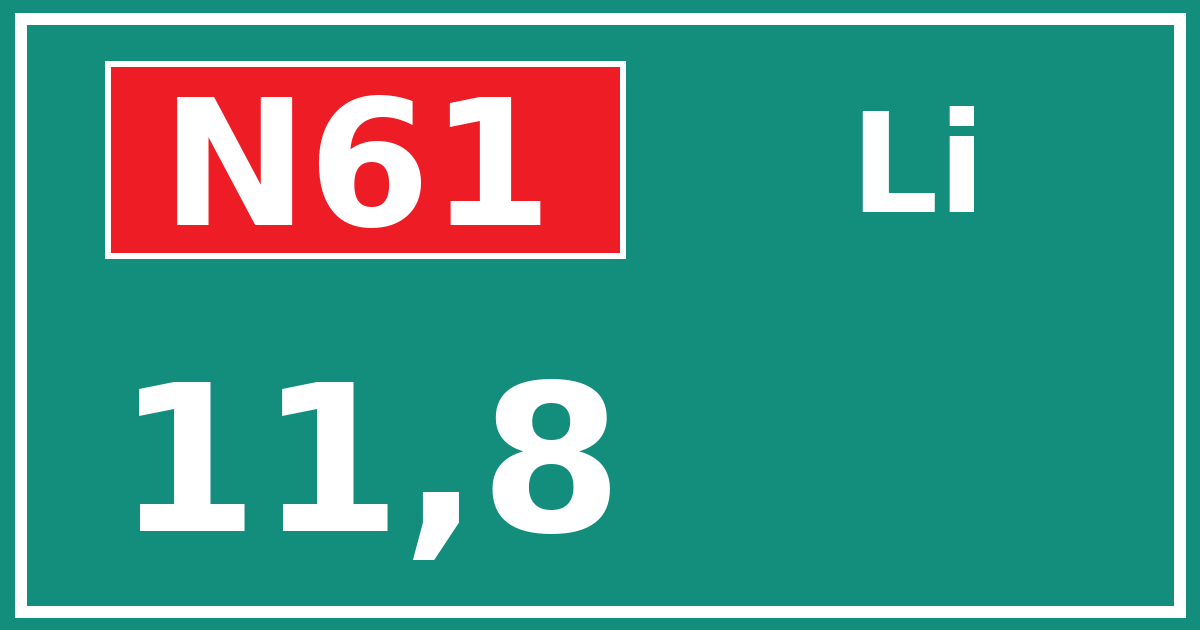 Hectometerbord N61 11,8 zijde Li