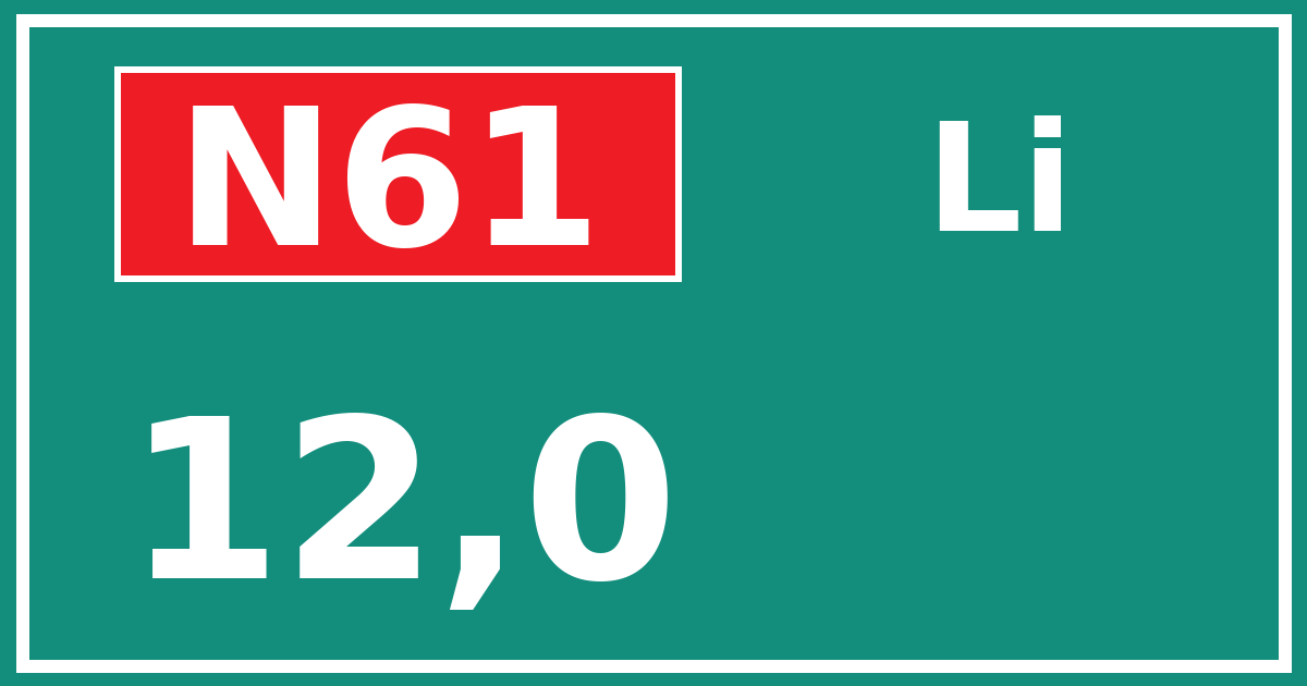 Hectometerbord N61 12,0 zijde Li