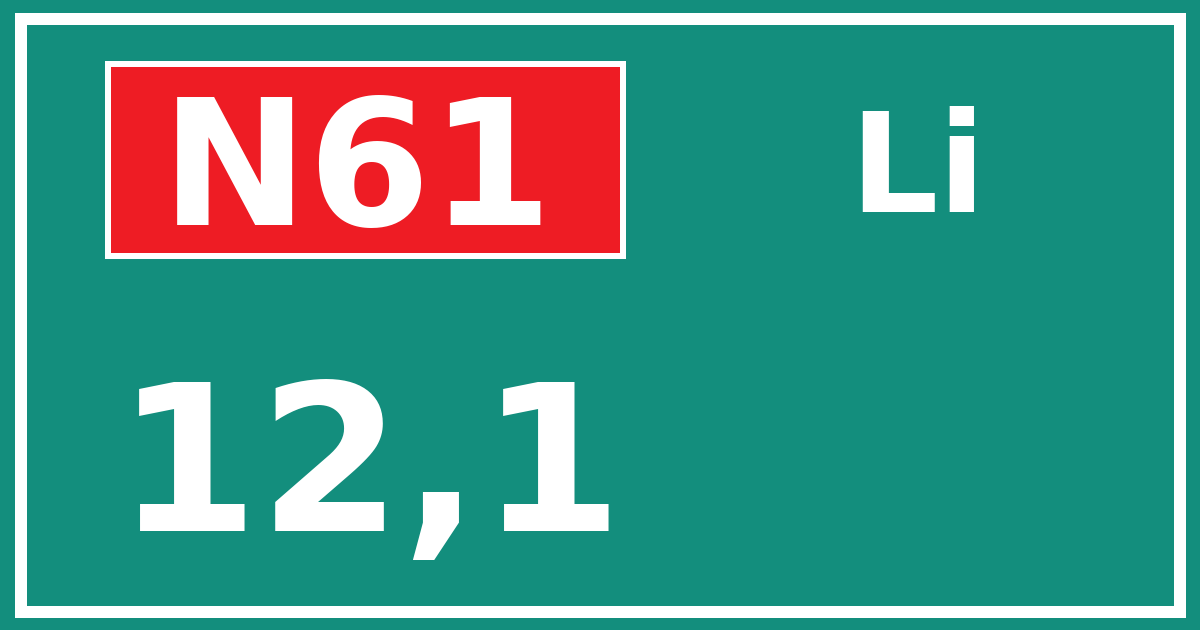 Hectometerbord N61 12,1 zijde Li