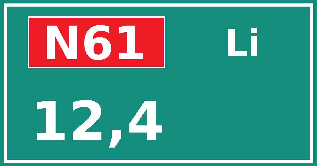 Hectometerbord N61 12,4 zijde Li