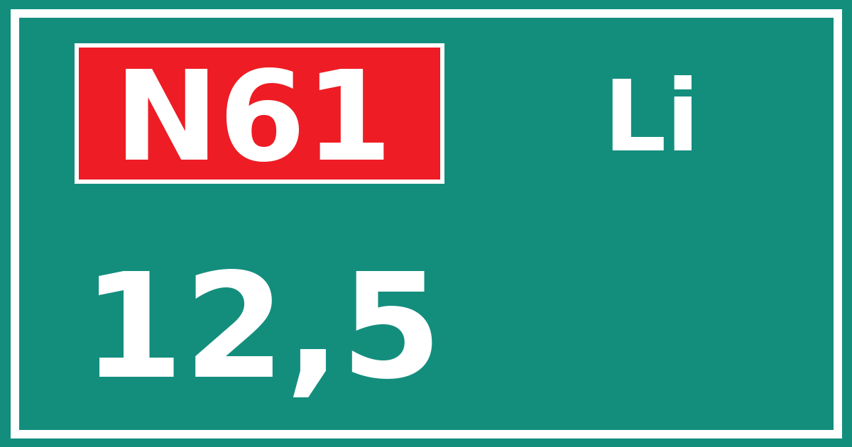 Hectometerbord N61 12,5 zijde Li