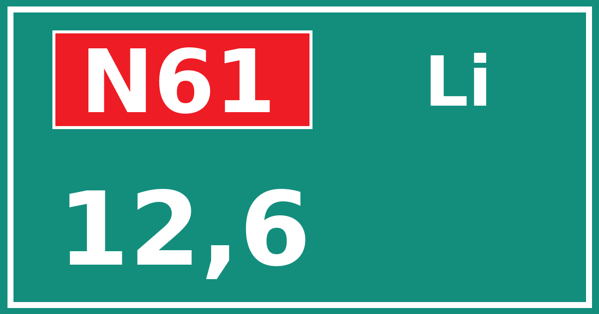 Hectometerbord N61 12,6 zijde Li