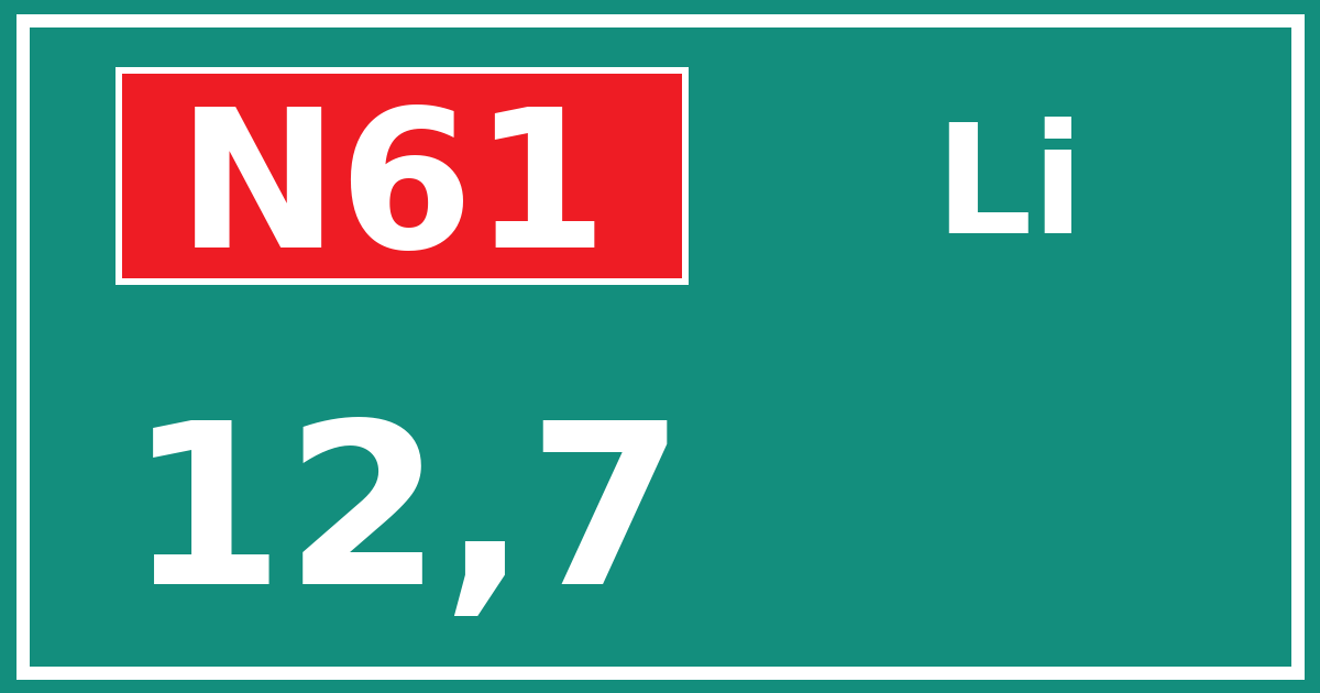 Hectometerbord N61 12,7 zijde Li