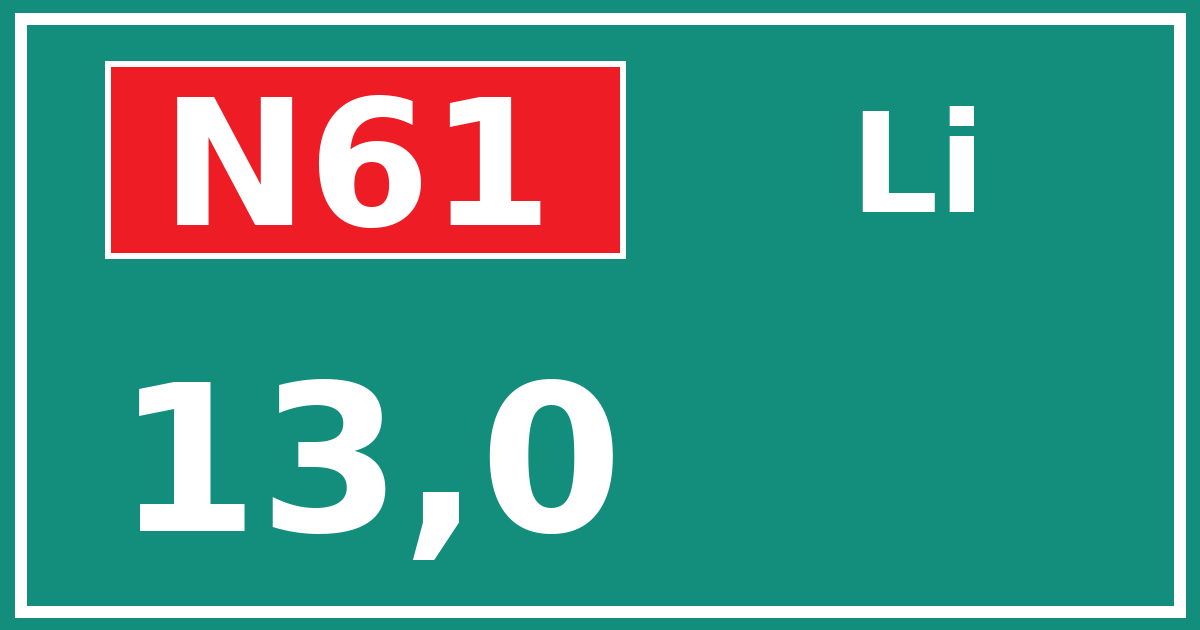 Hectometerbord N61 13,0 zijde Li