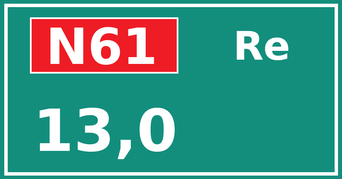 Hectometerbord N61 13,0 zijde Re