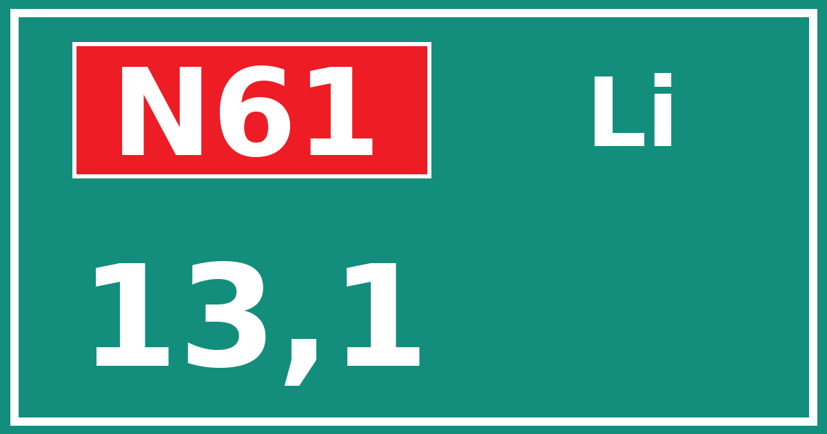 Hectometerbord N61 13,1 zijde Li