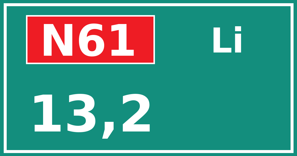 Hectometerbord N61 13,2 zijde Li