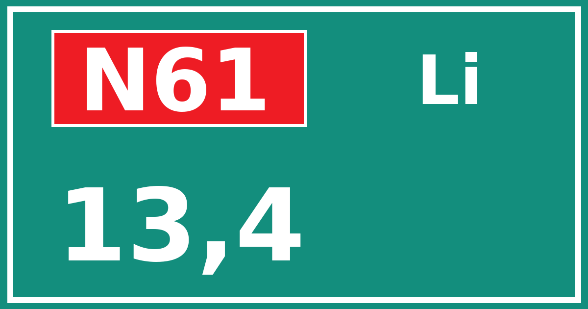 Hectometerbord N61 13,4 zijde Li