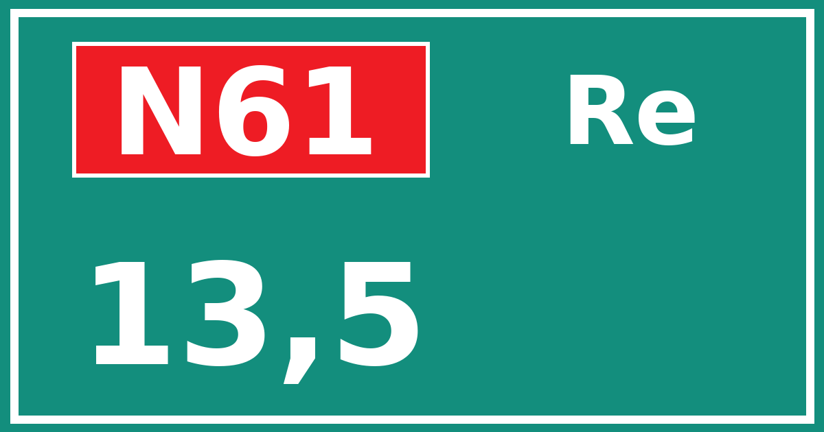 Hectometerbord N61 13,5 zijde Re