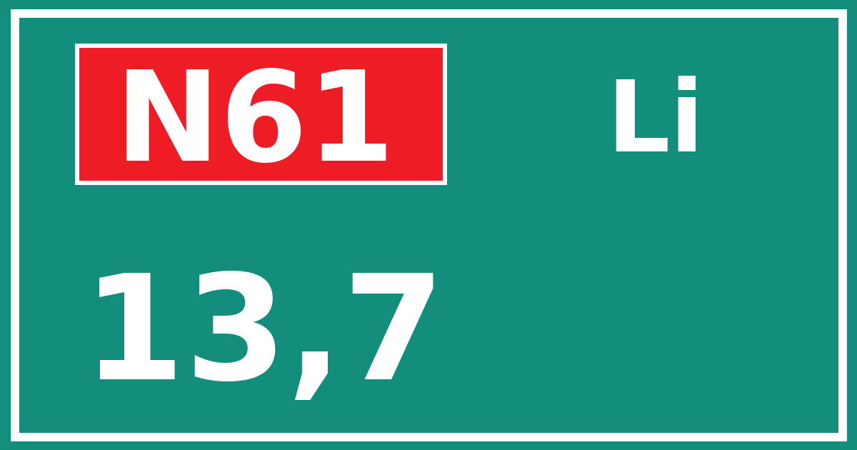 Hectometerbord N61 13,7 zijde Li