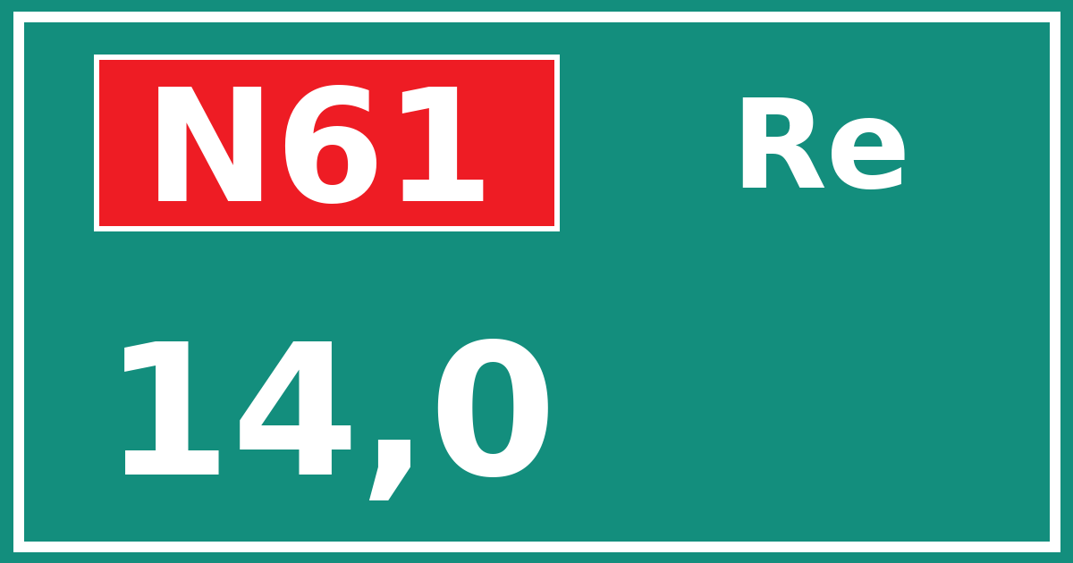 Hectometerbord N61 14,0 zijde Re