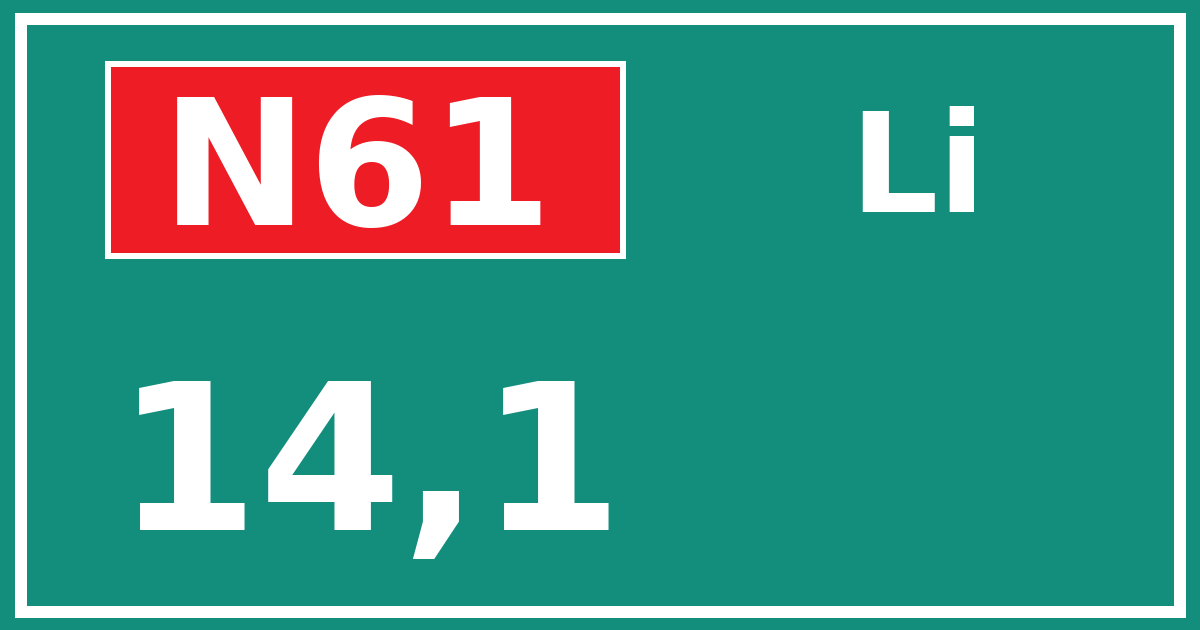 Hectometerbord N61 14,1 zijde Li