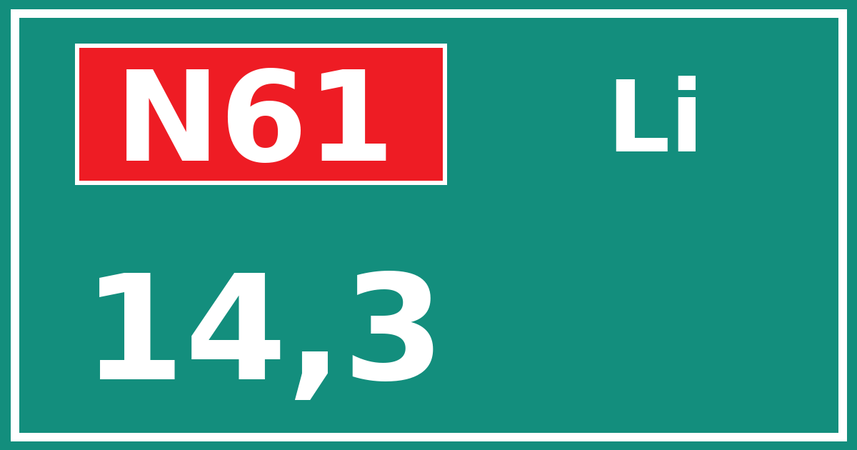 Hectometerbord N61 14,3 zijde Li