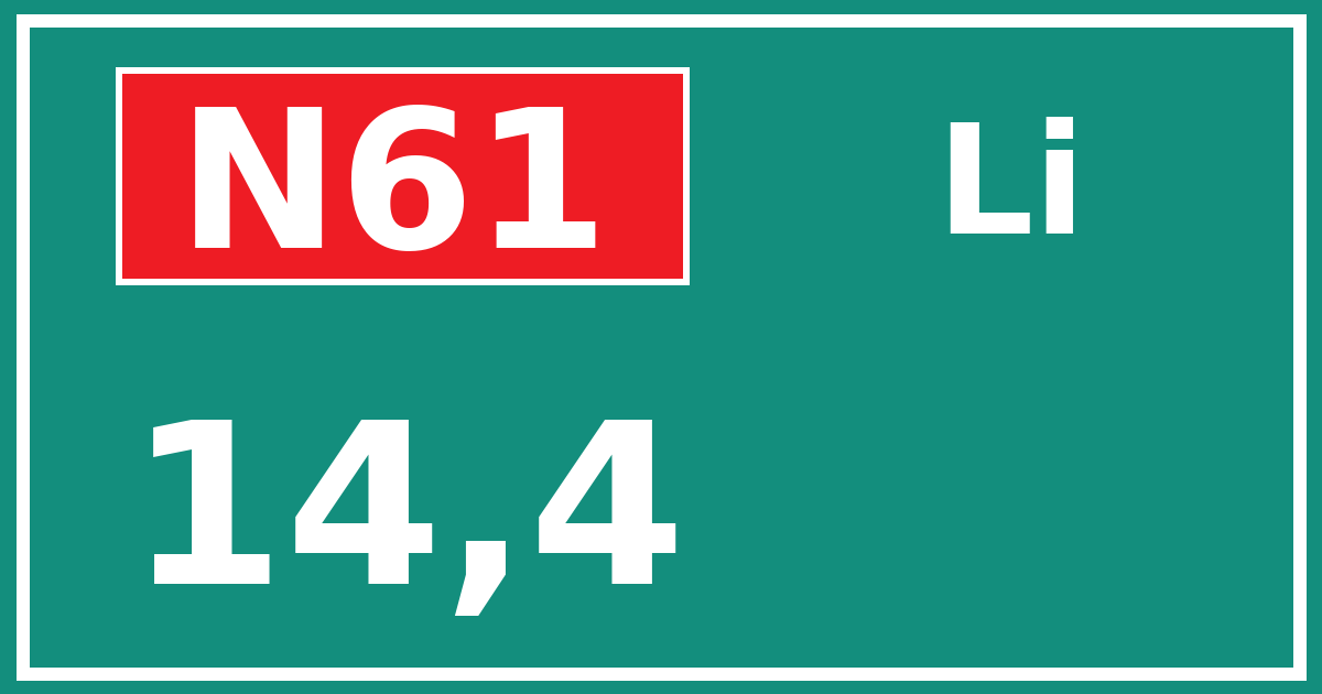 Hectometerbord N61 14,4 zijde Li