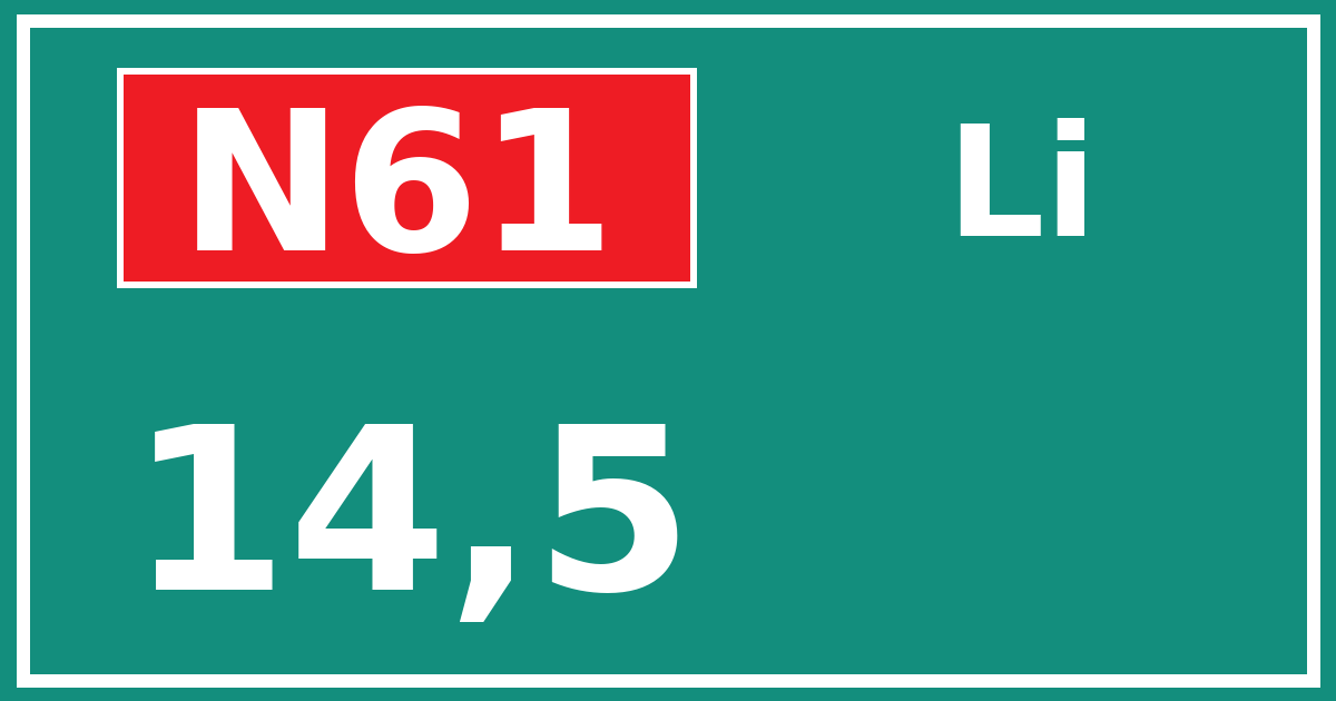 Hectometerbord N61 14,5 zijde Li