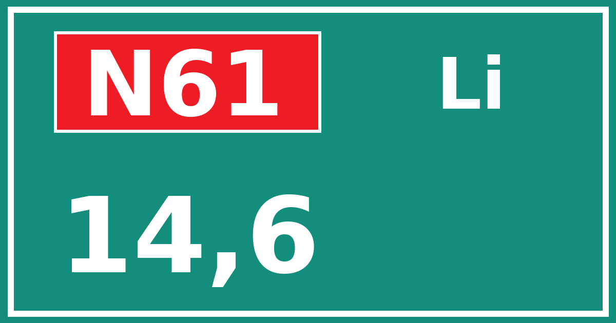 Hectometerbord N61 14,6 zijde Li
