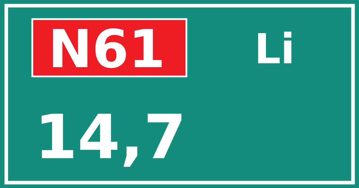 Hectometerbord N61 14,7 zijde Li