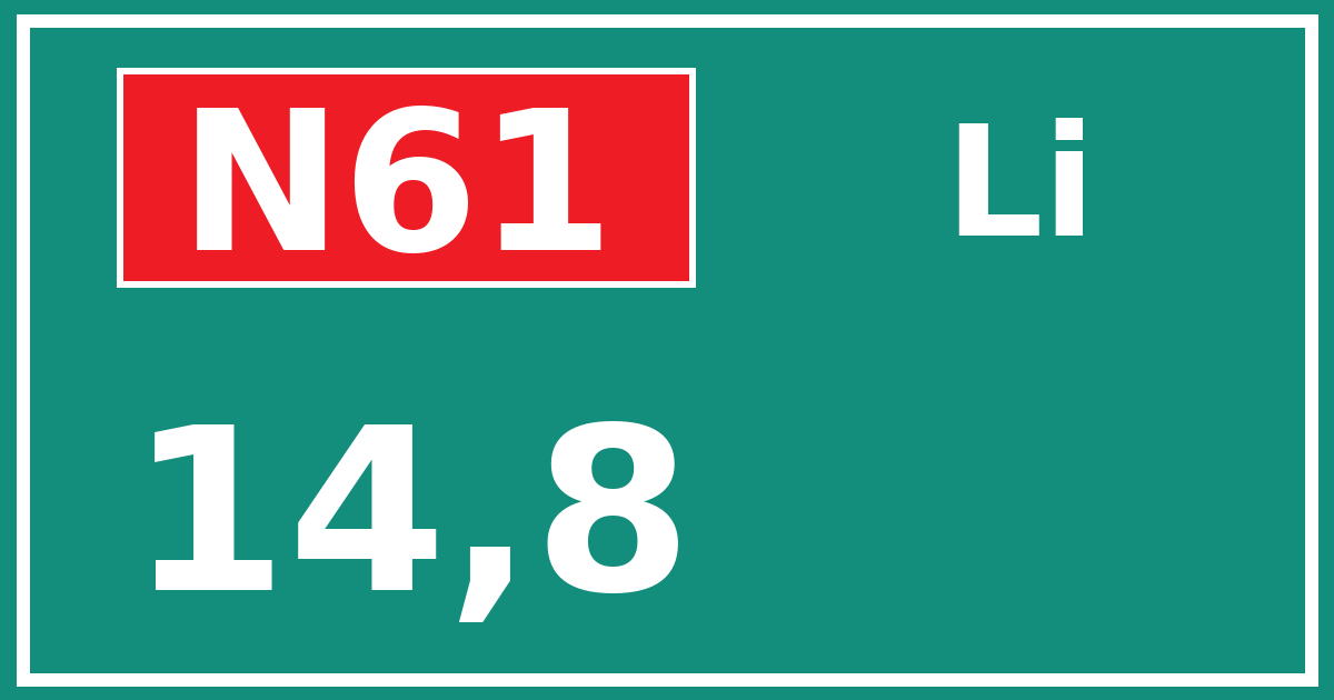 Hectometerbord N61 14,8 zijde Li