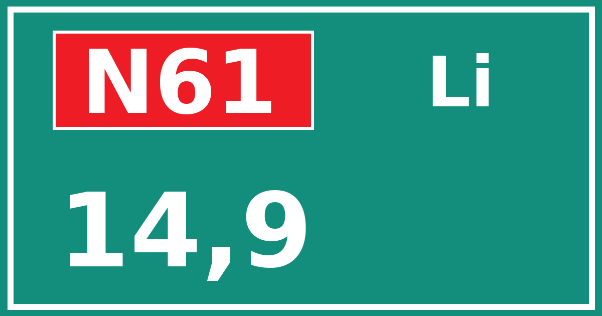 Hectometerbord N61 14,9 zijde Li