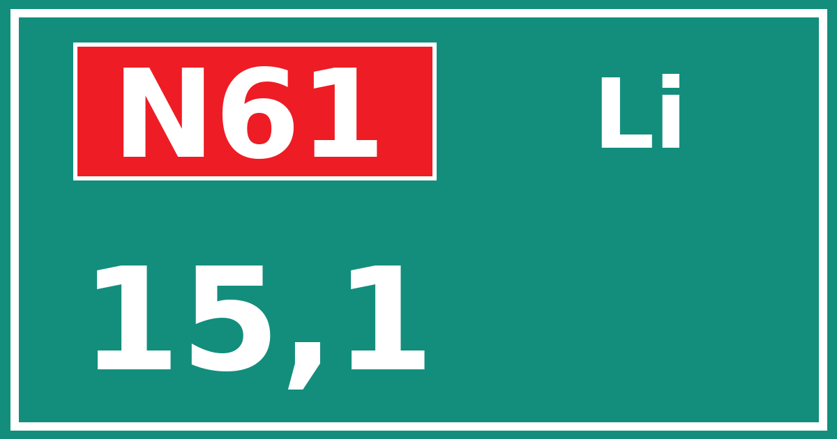 Hectometerbord N61 15,1 zijde Li