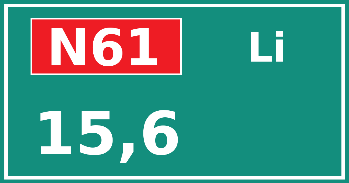 Hectometerbord N61 15,6 zijde Li