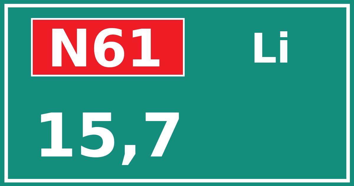 Hectometerbord N61 15,7 zijde Li