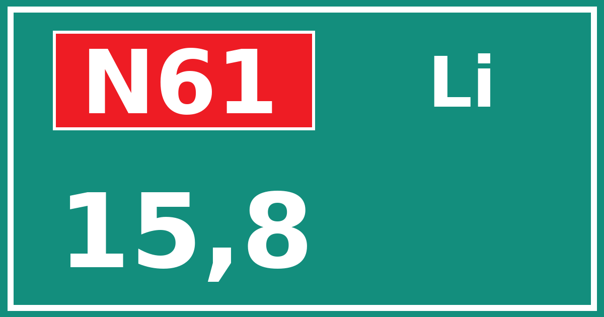 Hectometerbord N61 15,8 zijde Li