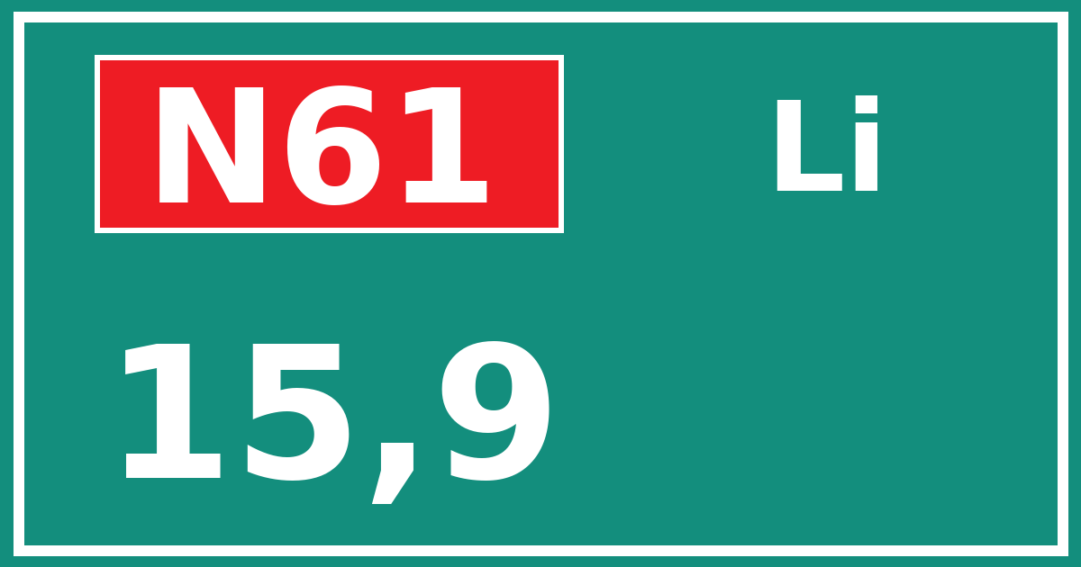Hectometerbord N61 15,9 zijde Li