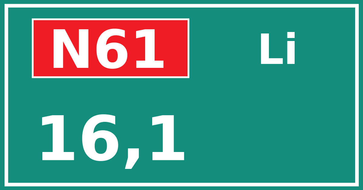 Hectometerbord N61 16,1 zijde Li