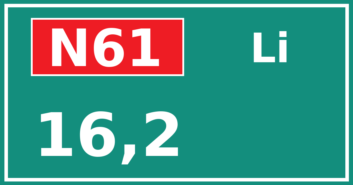 Hectometerbord N61 16,2 zijde Li