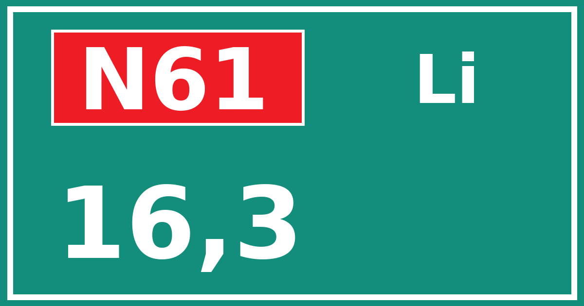 Hectometerbord N61 16,3 zijde Li