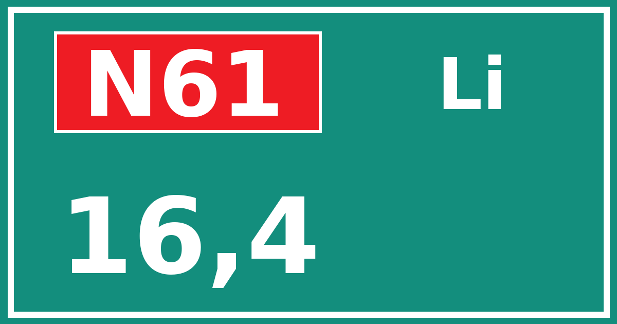 Hectometerbord N61 16,4 zijde Li