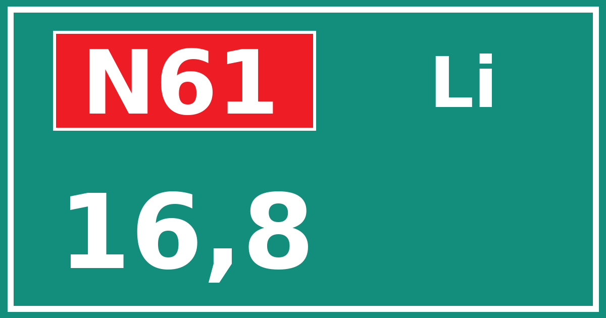 Hectometerbord N61 16,8 zijde Li