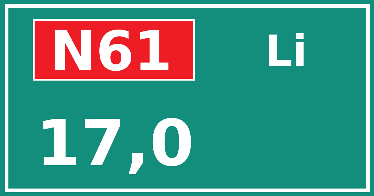 Hectometerbord N61 17,0 zijde Li