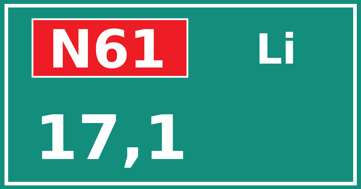 Hectometerbord N61 17,1 zijde Li