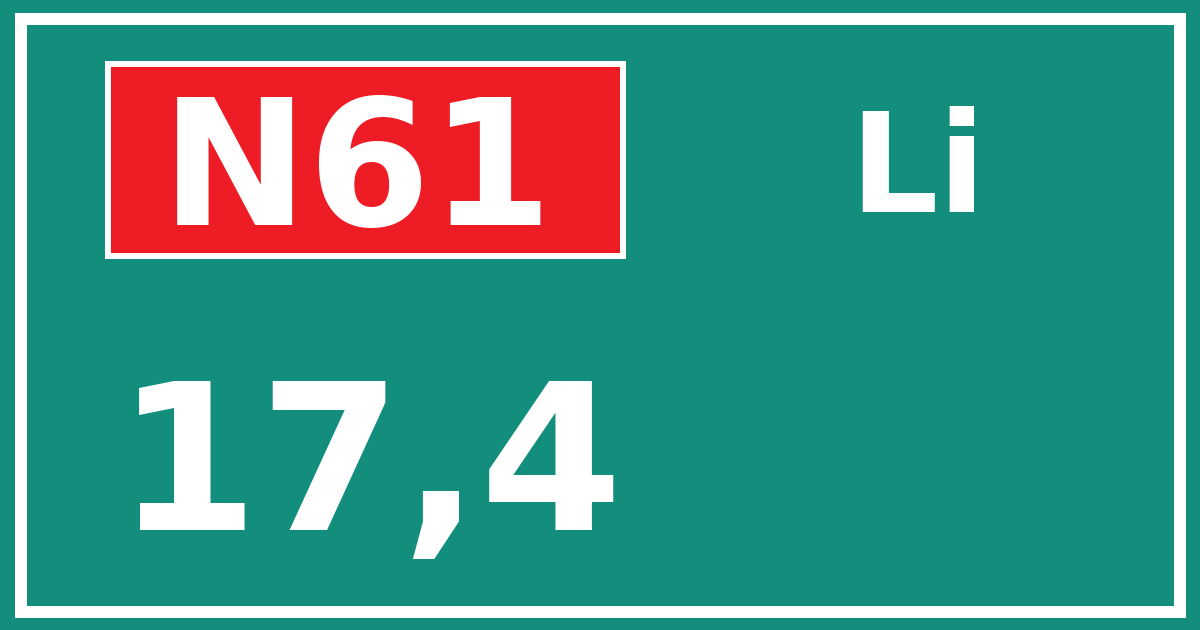 Hectometerbord N61 17,4 zijde Li