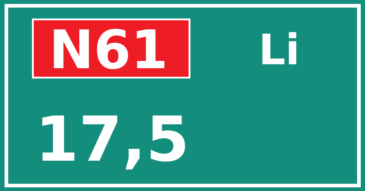 Hectometerbord N61 17,5 zijde Li