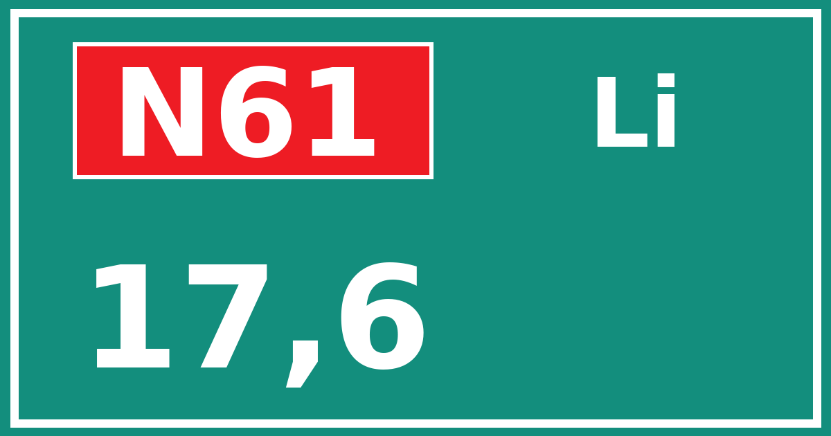 Hectometerbord N61 17,6 zijde Li