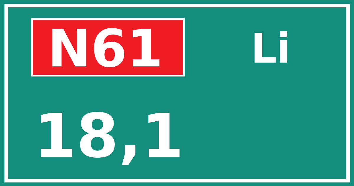 Hectometerbord N61 18,1 zijde Li