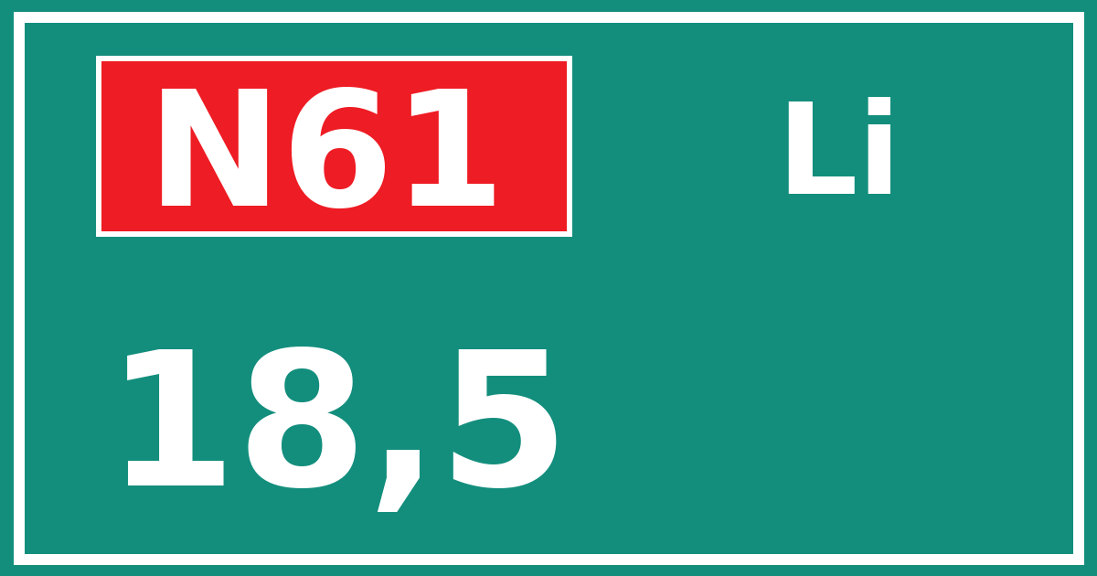 Hectometerbord N61 18,5 zijde Li