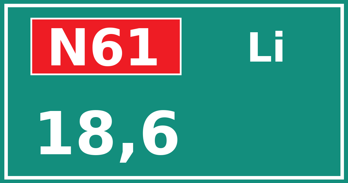 Hectometerbord N61 18,6 zijde Li