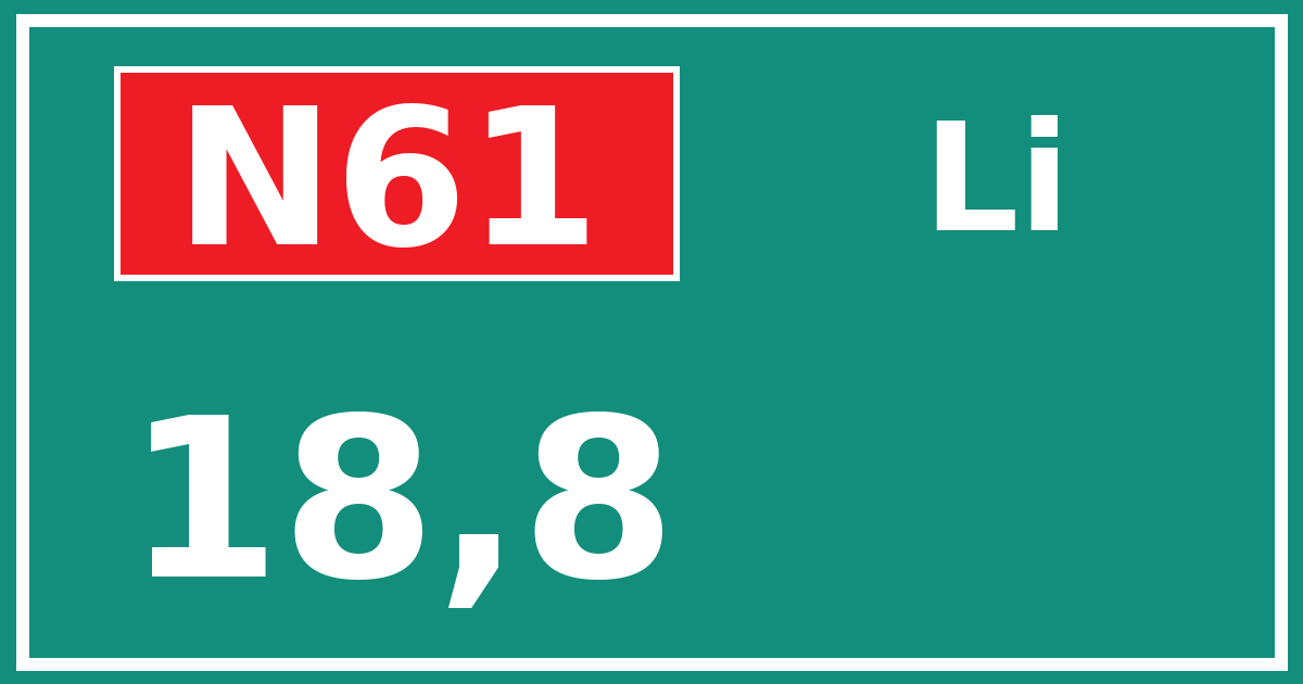 Hectometerbord N61 18,8 zijde Li