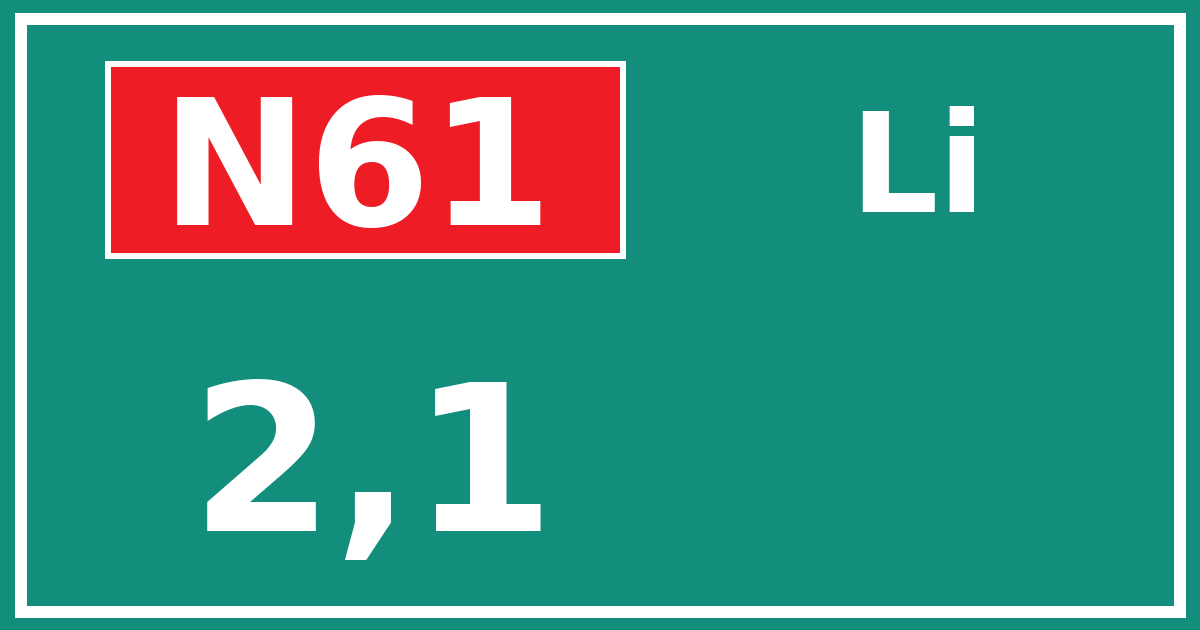 Hectometerbord N61 2,1 zijde Li