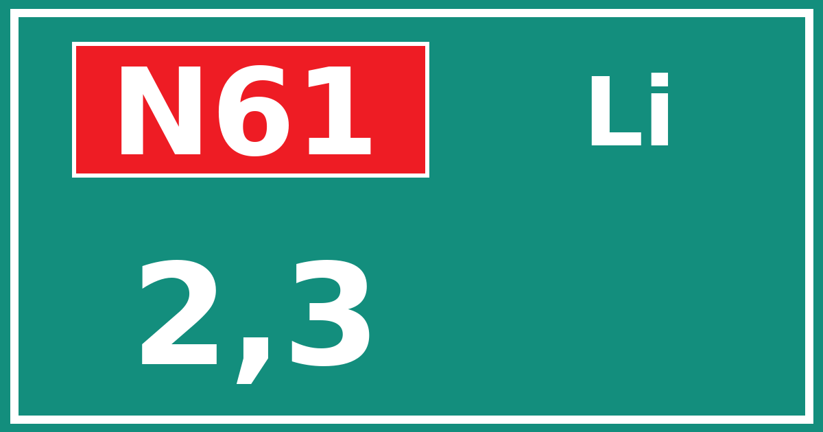 Hectometerbord N61 2,3 zijde Li