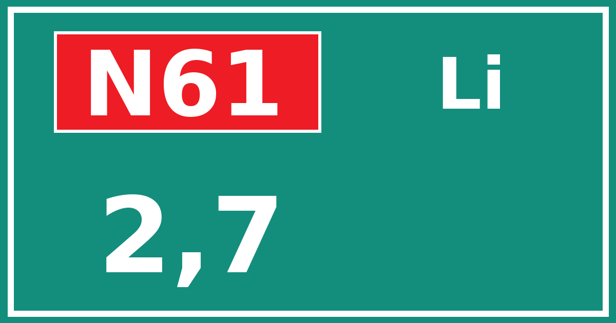 Hectometerbord N61 2,7 zijde Li