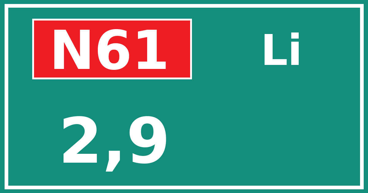 Hectometerbord N61 2,9 zijde Li