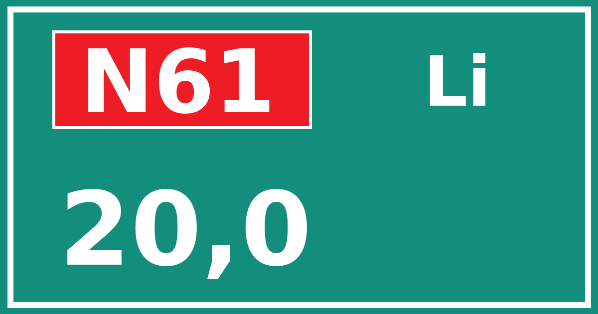 Hectometerbord N61 20,0 zijde Li