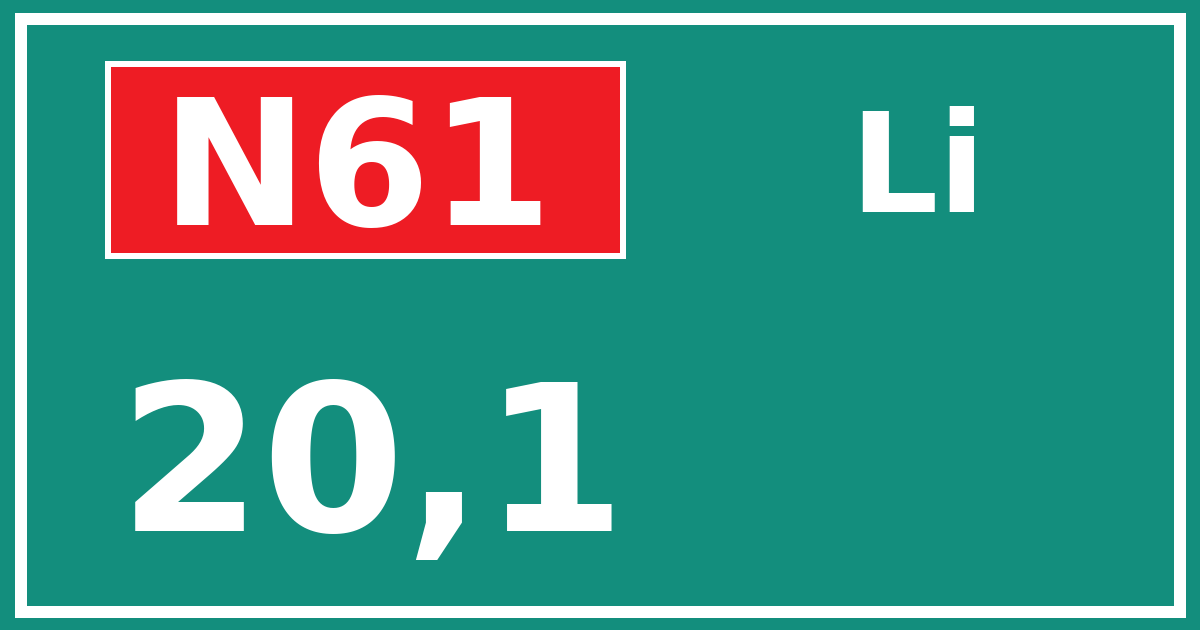 Hectometerbord N61 20,1 zijde Li