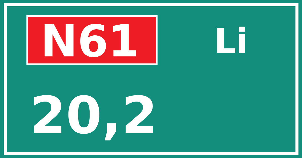 Hectometerbord N61 20,2 zijde Li