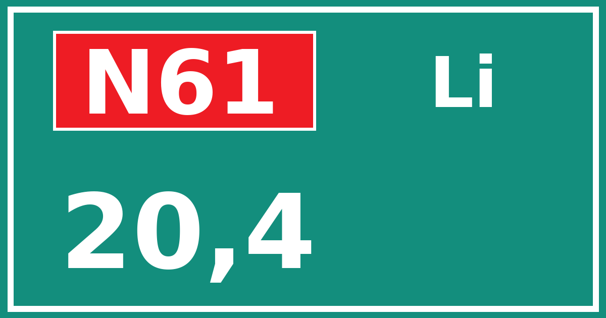 Hectometerbord N61 20,4 zijde Li
